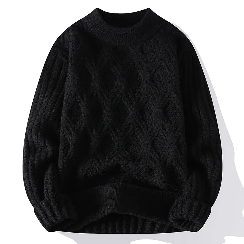 maoxiangshop Autumn Winter Knitted Sweaters Men Fashion Casual Knitting Clothing O Neck Blue Black Pullovers Mens Warm Solid Sweater Man