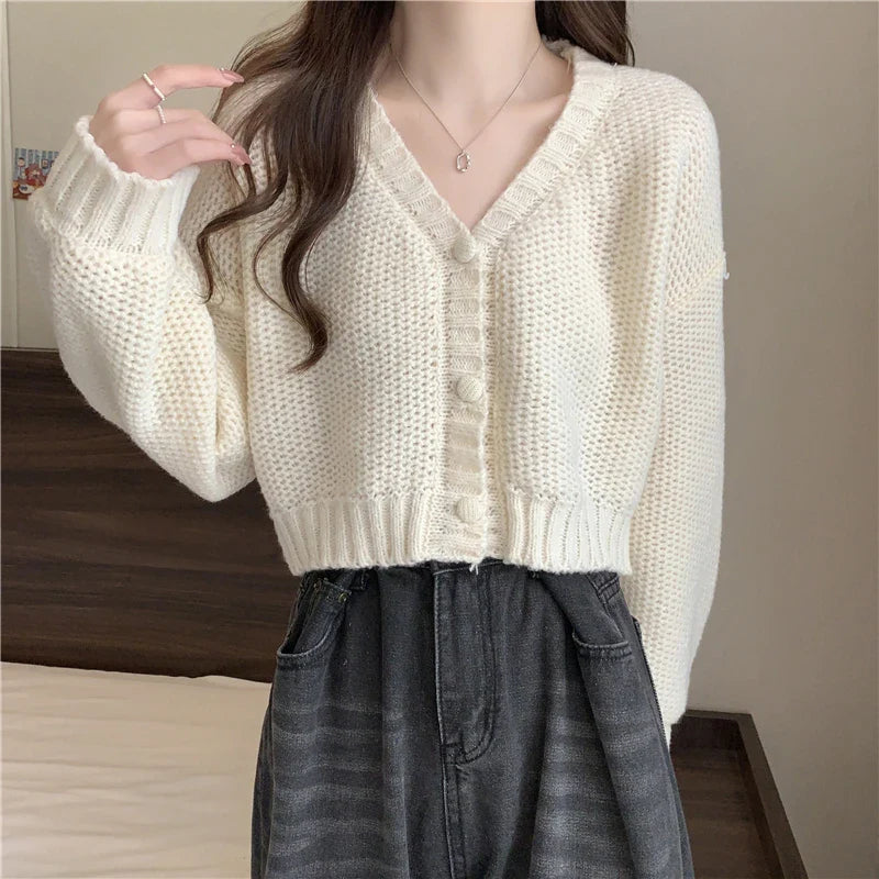 maoxiangshop Women Sweater Cardigan V-Neck Button Up Casual Knit Sweater Coat Sweet Cardigan Coat For Women Autumn Winter