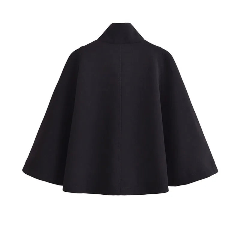 maoxiangshop - Cloak Style Solid Jacket Coat Women Stand Collar Loose Short Temperament Outerwears 2024 New Winter High Quality Lady Streetwear