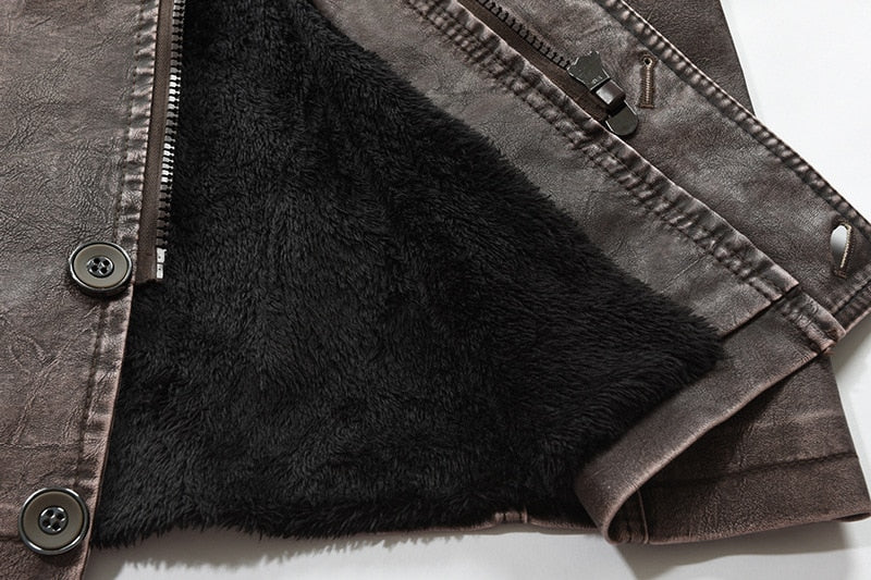 maoxiangshop Faux Leather Jackets Men High Quality Classic Motorcycle Bike Cowboy Jacket Coat Male Plus Velvet Thick Coats L-3XL