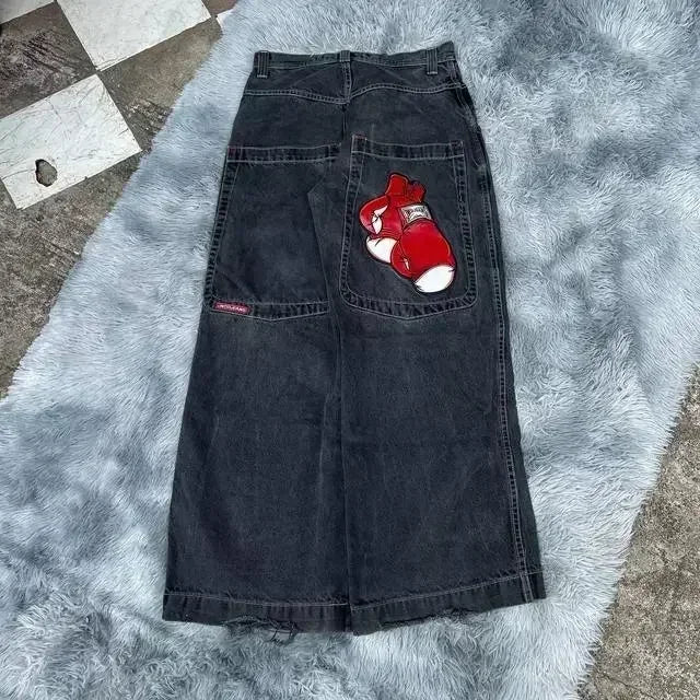 Jeans New Harajuku Hip Hop Retro Skull Graphic Embroidered Baggy Jeans Denim Pants Men Women Goth High Waist Wide Trousers