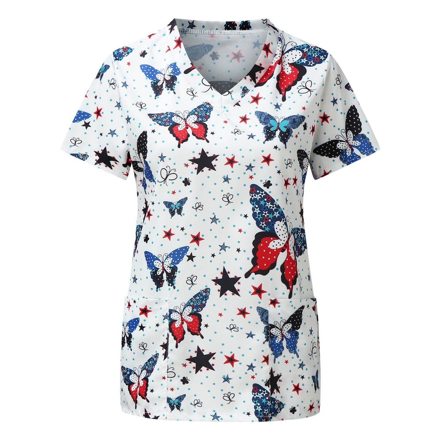 maoxiangshop Cute Cartoon Animals Print Christmas Nursing Scrubs Women Tops Short Sleeve pet salon Work Uniform Blouse Costume Shirts Female