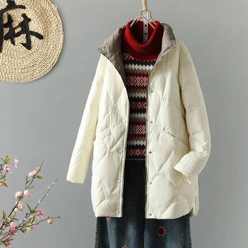 maoxiangshop Plus Size 5xl New Women Winter Warm Medium X-Long Xiang Yun Down Jackets Female Ultra Lightweight White Duck Down Coat