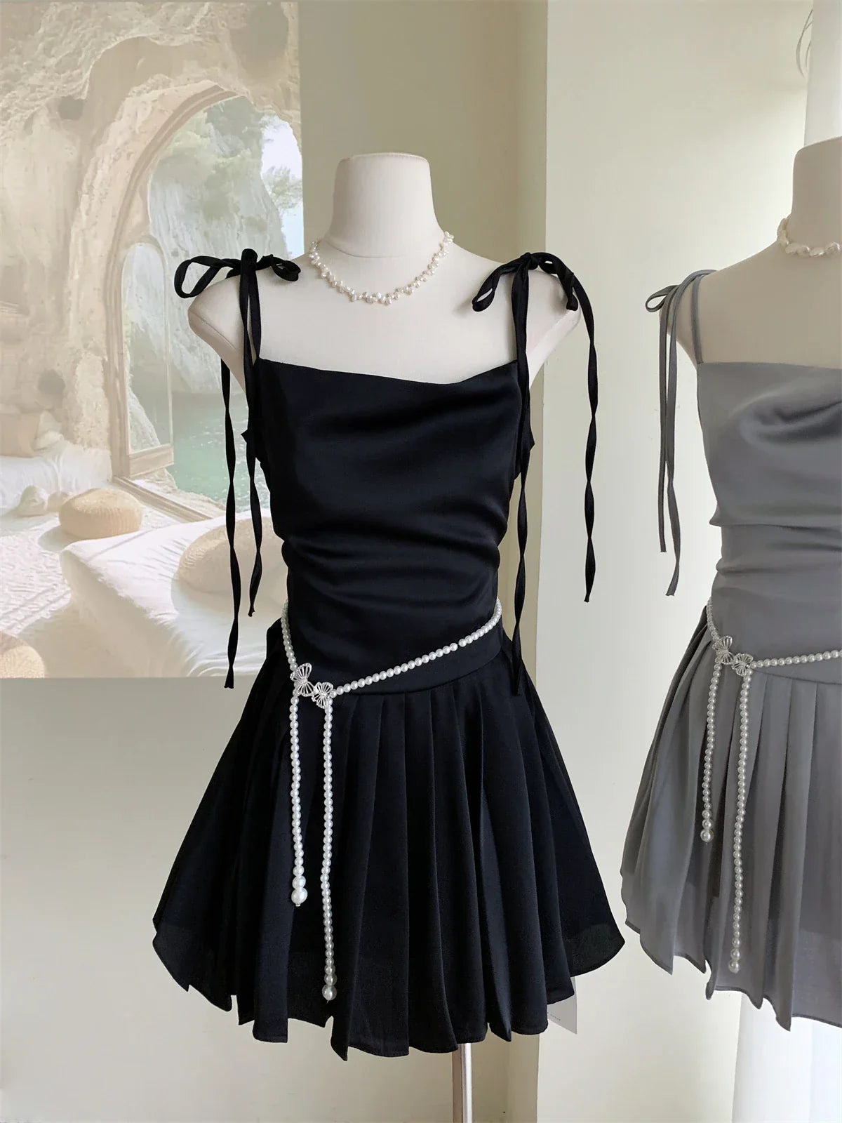 Summer Spaghetti Strap Solid Color Satin Dress Women Banquet Mini French Frocks Party One-Piece Dress Luxury Evening Prom Gown