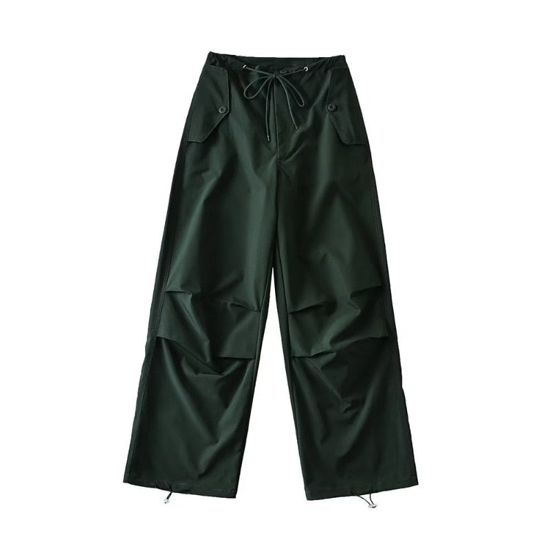 Thin style loose cargo pants women's high waist casual paper bag pants lace-up trousers 2023 summer new cargo pants for women