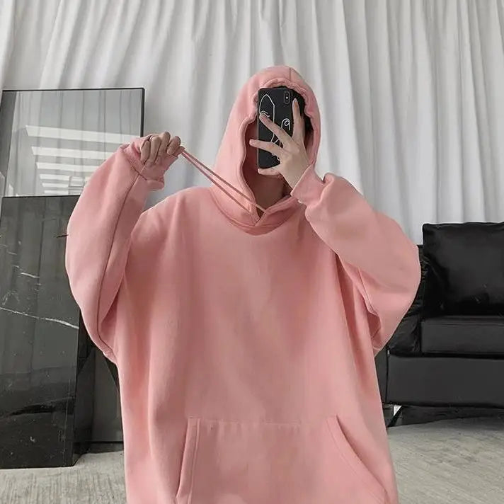 maoxiangshop Fleece Hoodie Men Casual Pocket Long Sleeve Oversized Pullover Tops Harajuku Street Thicken Solid Sweatshirt Sports Pullover 5xl