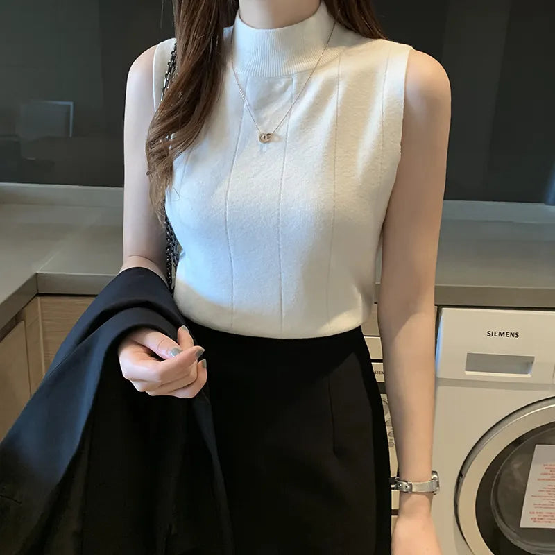 maoxiangshop Spring Women Knitted Green Tank Tops Women Thin Tops Basic Casual Tank Tops O-neck Tees Sleeveless Tops For Women
