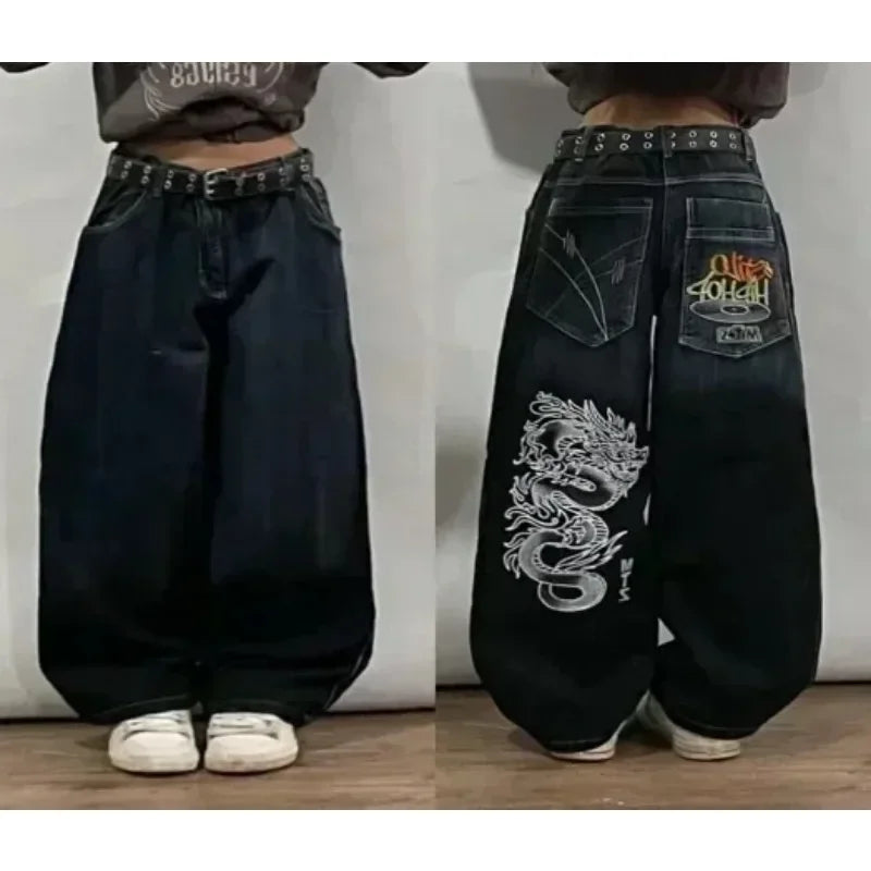 maoxiangshop - American Y2K geometric embroidery design high waisted jeans for women 2024 new autumn winter fashion trend aesthetic sweatpants