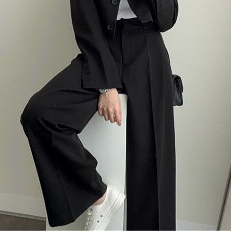 maoxiangshopWomen Suit Jacket Trousers Set Full Sleeve Single Breasted Pants Solid Elegant Suit Commuter Coat Autumn Winter Clothing