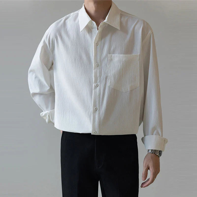 maoxiangshop Luxury Spring Clothing Men's Casual Suit Collar Texture Shirts Vintage Buttons Solid Color Long Sleeve Basic Clothes 2024 New