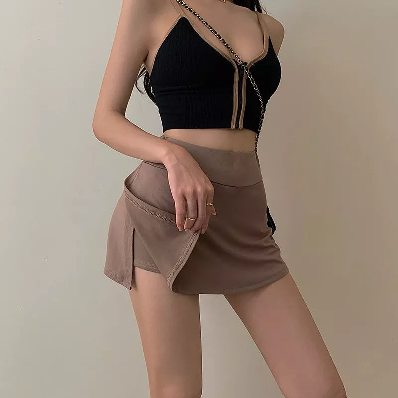 maoxiangshop Tennis Skirt Women High Waist Sexy Girl Tight Bag Hip Short Skirt Summer Sports Culottes split A-line Mini skirt Y2K