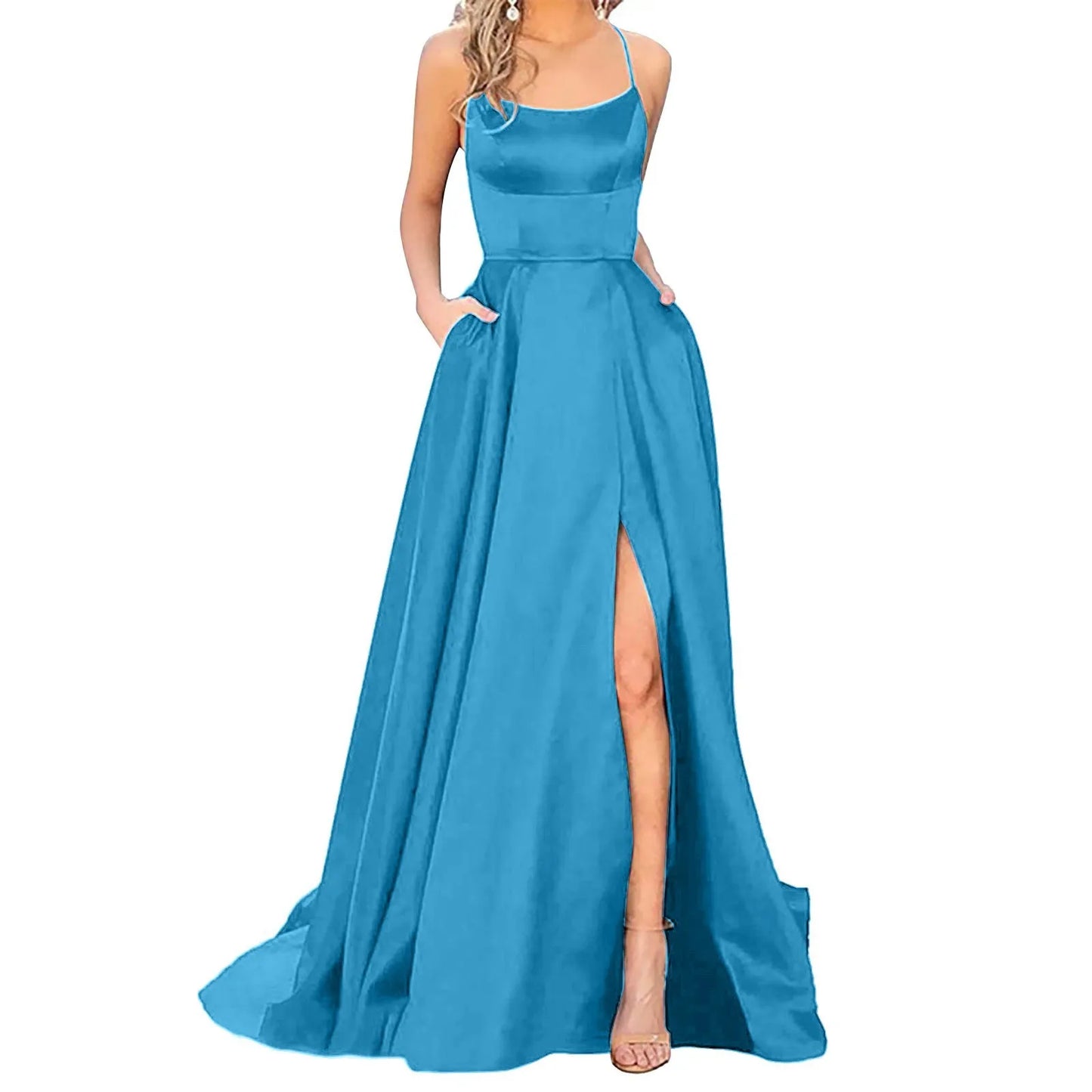 maoxiangshop-Sexy Backless Long Evening Prom Dress Purple Side Slipt Maxi Dress Women A Line Spaghetti Straps Satin Prom Gowns Formal Vestido