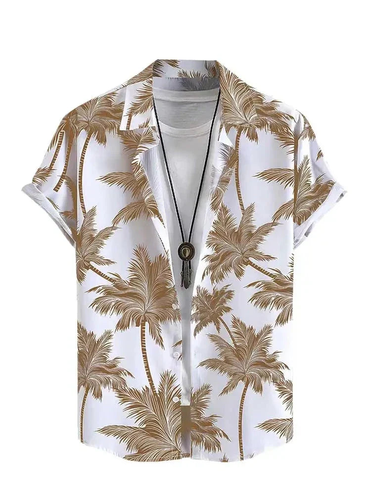 maoxiangshop Hawaiian Shirts for Men Tropical Coconut Tree Print Short Sleeve Shirt Summer Beach Casual Button Vacation Tops