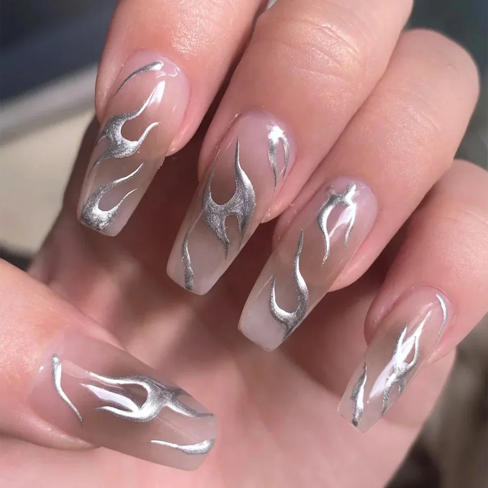 maoxiangshop 24Pcs Long Ballet False Nails with Butterfly Rhinestone Design Coffin French Fake Nails Purple Press on Nails Wearable Nail Art