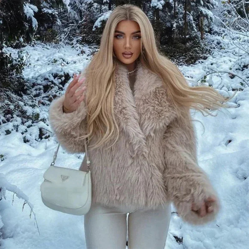 maoxiangshop - Chic Ins Blogger Brand Fashion Fake Fox Fur Jacket Coat Women 2024 Winter Luxury Design Big Collar Fur Coats Cool Girls Overcoat