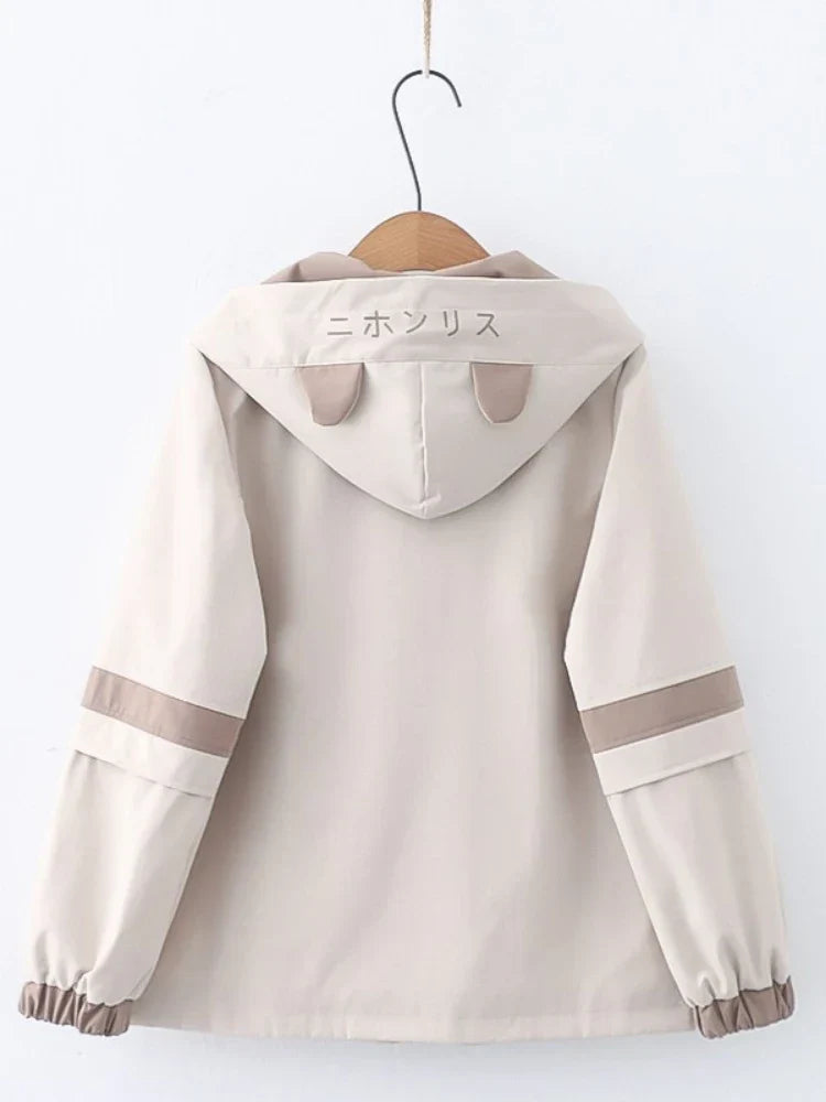 Women Coats Spring Autumn Long Sleeves Zipper Cotton Jackets Cartoon Print Chic Casual Simple Outwear