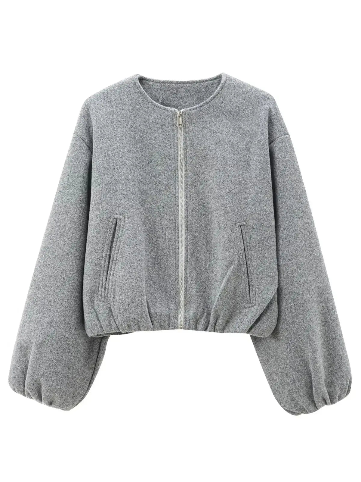 maoxiangshop - 2024 Women's Fashion Autumn/Winter Soft Bomber Jacket Women Retro Round Neck Long Sleeve Elastic Hem Zipper Female Coat