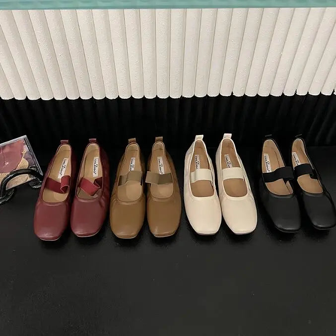 maoxiangshop - Korean Style Mary Jane Shoes Square Toe Women's Shoes PU Ballet Flats Spring/Autumn Flats Women Shoes
