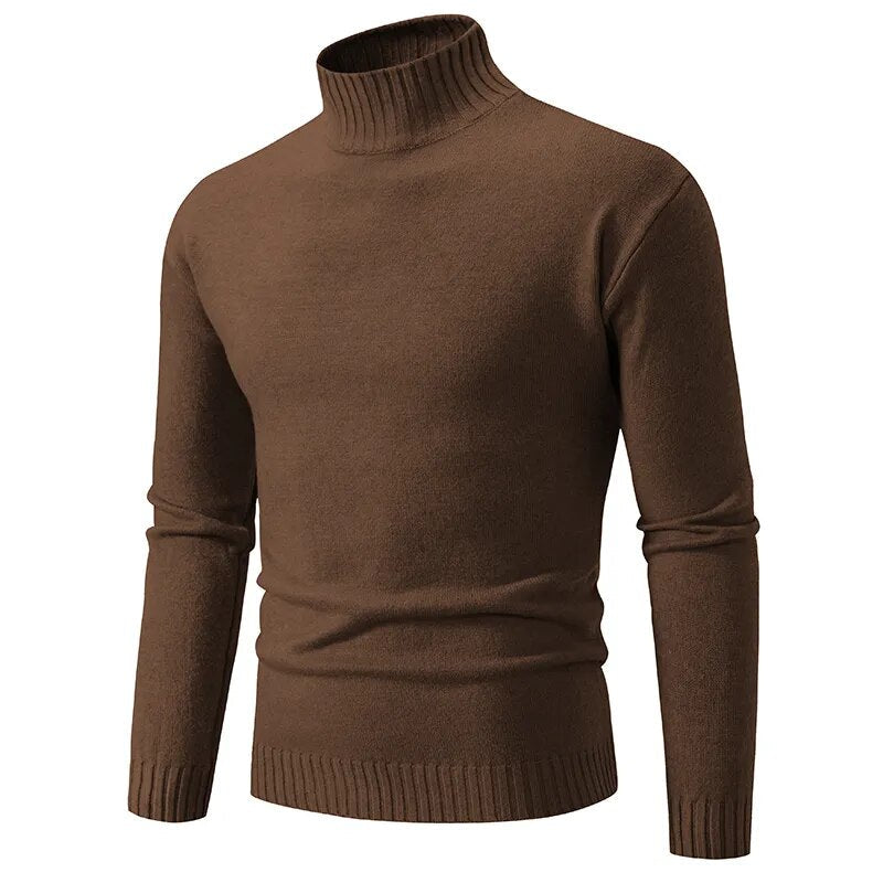 maoxiangshop Autumn Winter Men’s Mock Neck Pullovers Knitted Sweater Solid Color Slim Fit Fashion Pullover Sweater Men Casual Clothing