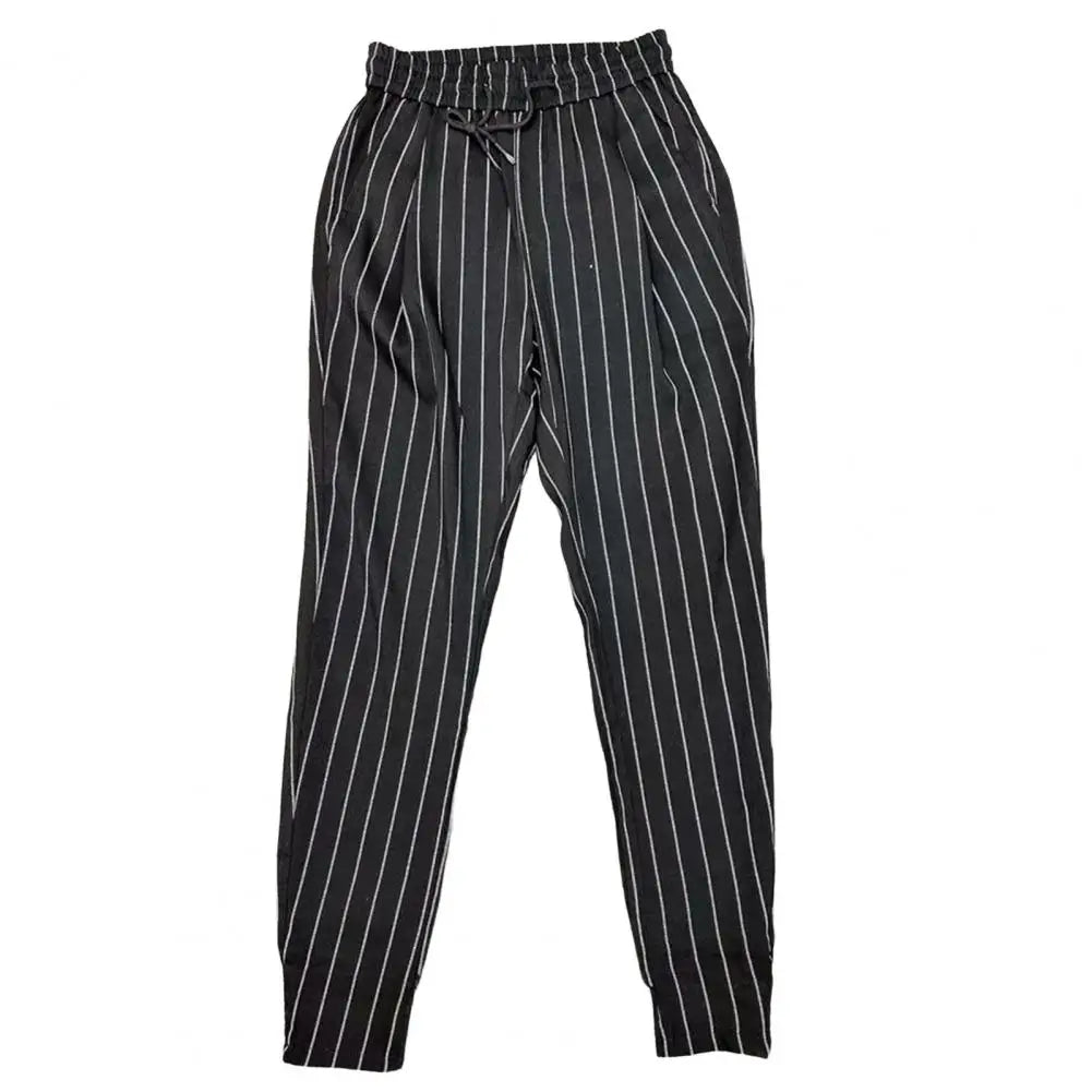 maoxiangshop Men Harem Pants Striped Drawstring Elastic Waist Slim Fit Streetwear Spring Autumn Stretch Ankle Tied Pencil Pants for Daily