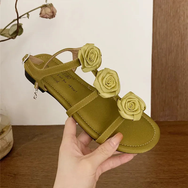 maoxiangshop - 2024 Summer New Open Toe Sandals Women Roman Style Cute Flat Sandals for Women Chunky Low Heel Wedge Design Elegant Dress Shoes