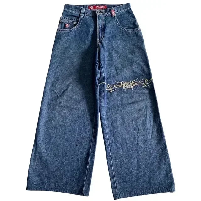 Jeans New Harajuku Hip Hop Retro Skull Graphic Embroidered Baggy Jeans Denim Pants Men Women Goth High Waist Wide Trousers
