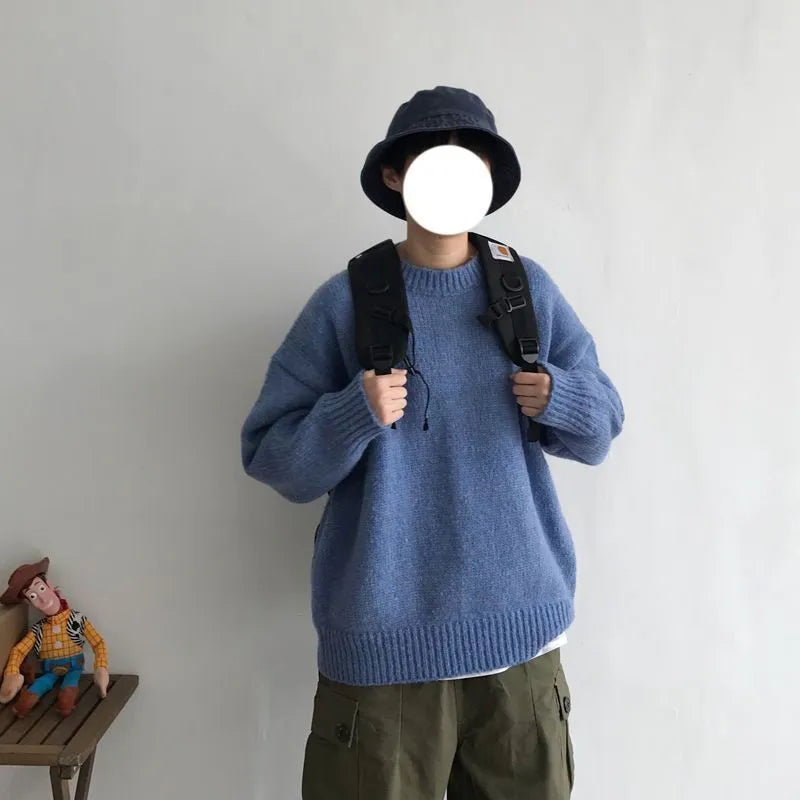 HOUZHOU Solid Oversized Sweater Women Korean Fashion Autumn Winter Gray Knitted Jumper Female Harajuku Blue Pullover Tops