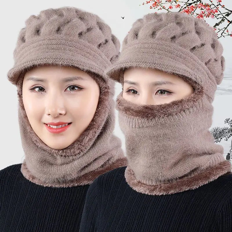 maoxiangshop Coral Fleece Winter Hat Beanies Women's Hat Scarf Warm Breathable Wool Knitted Hat For Women Double Layers Protection Caps
