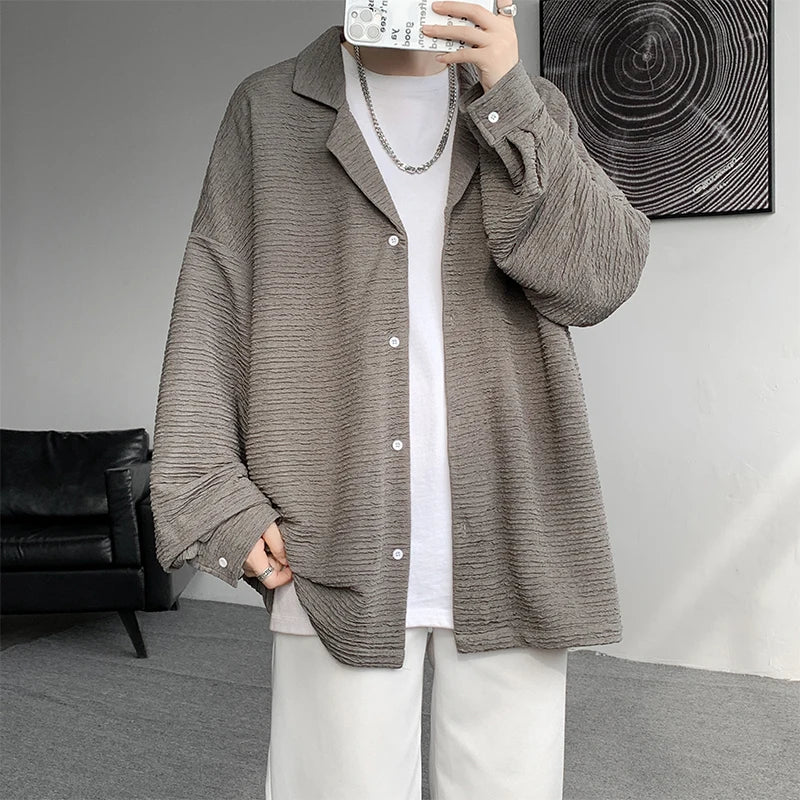 maoxiangshop 2024 Spring Summer Men White Vintage Shirts Mens Harajuku Fashion Oversized Shirt Male Black Casual Streetwear Blouses 5XL