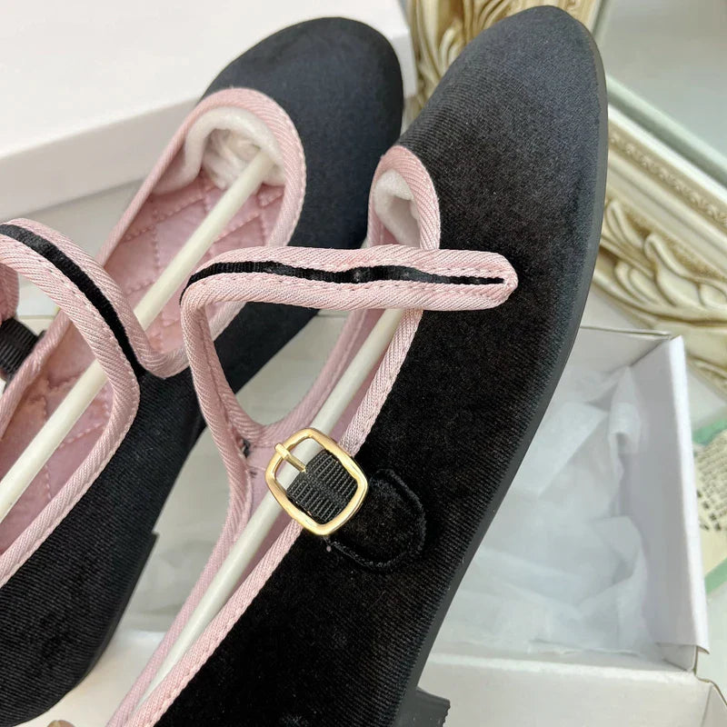 maoxiangshop - NEW Velvet Elegant Shoes Women Mary Janes Buckle Strap Soft Ballet Flats Designer Shoes Spring Autumn Ladies Athletic Shoe