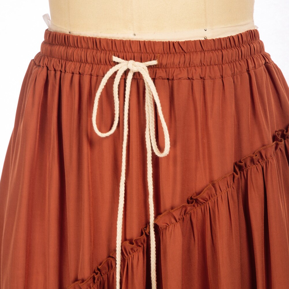 maoxiangshop Women Skirts Vintage Renaissance Tiered Swing Skirt Solid Casual Adjustable Drawstring Waist Maxi Skirt Large Hem Skirt