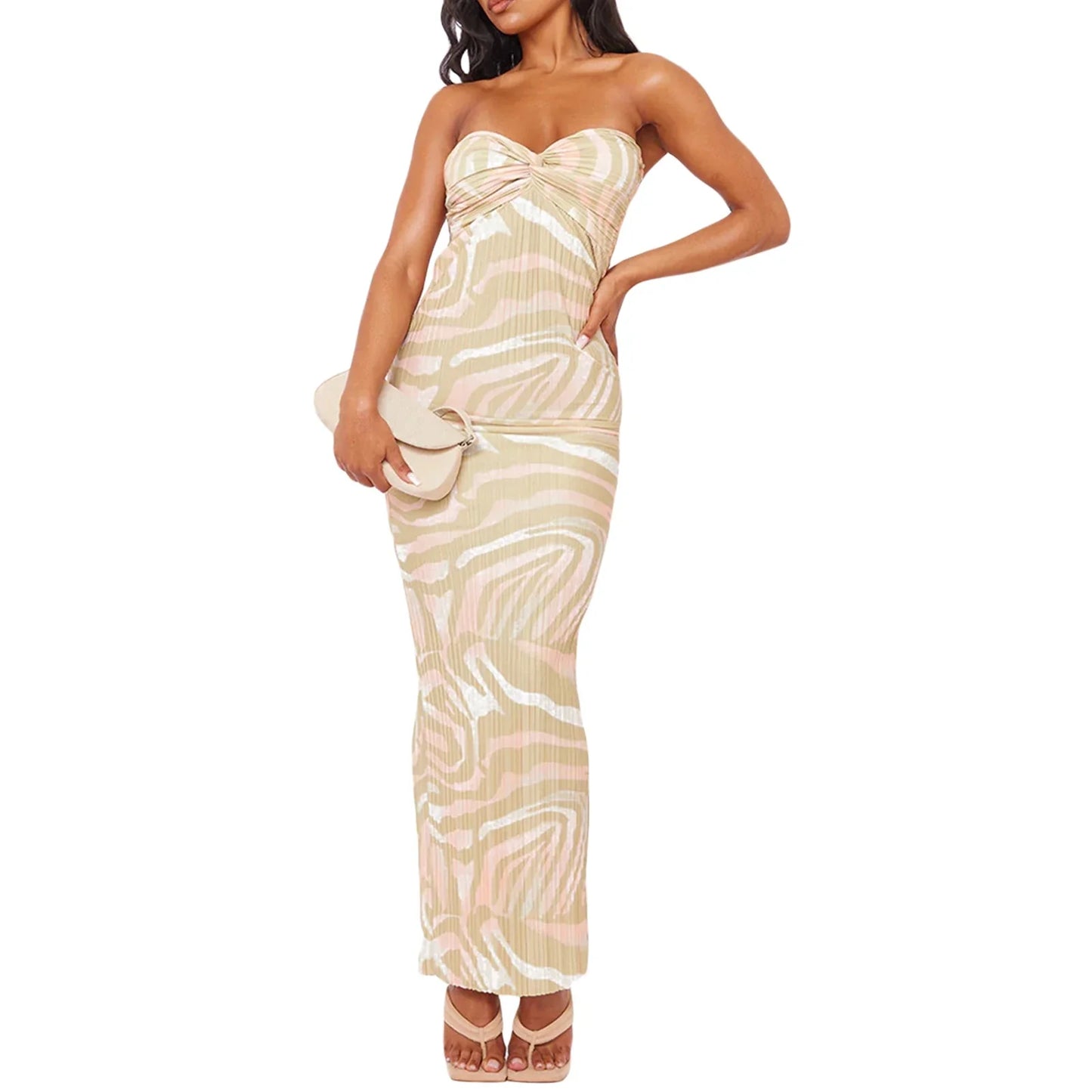 maoxiangshop-chic and elegant Women Tube Dress Strapless Backless Hollowed Striped Patchwork Long Dress Clubwear robe femme