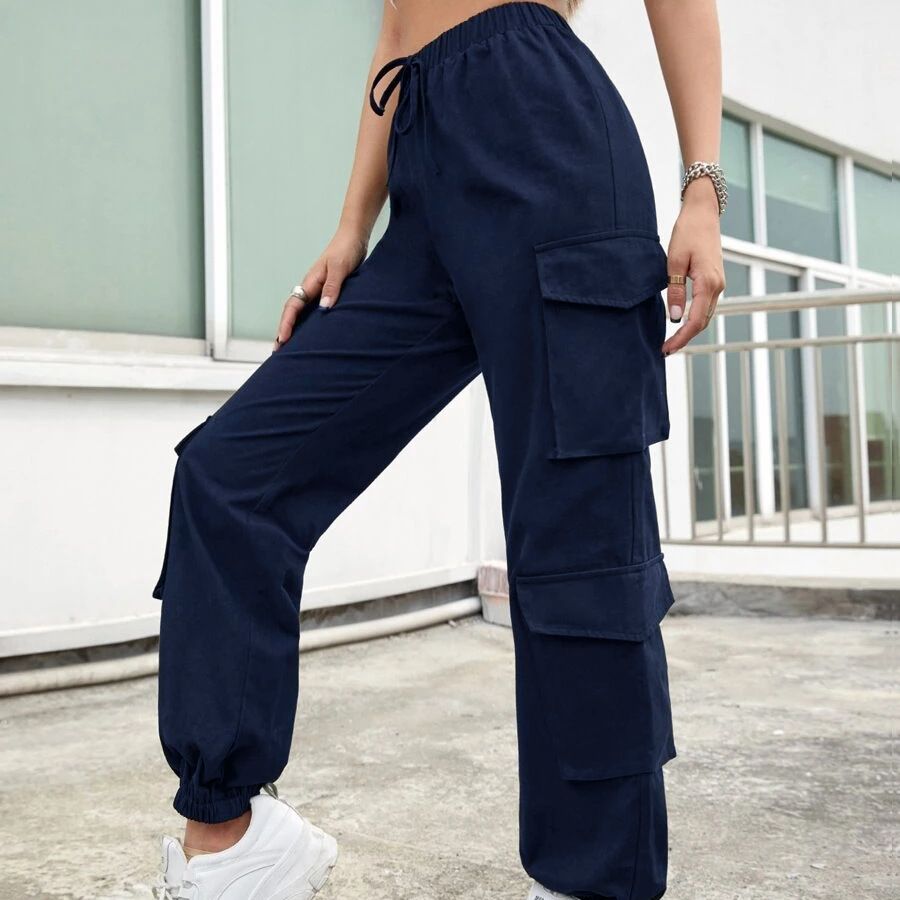 High Waist Pockets Cargo Pants Baggy Women Fashion Y2k Streetwear Straight Trousers Overalls Female Jogging Sweatpants Grunge