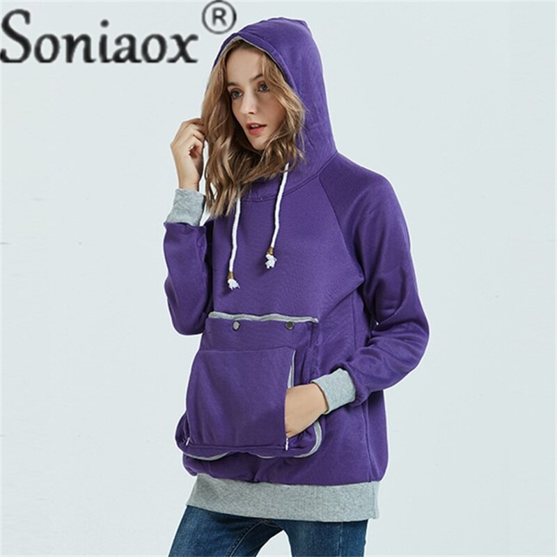 maoxiangshop Zipper Splice Loose Large Pockets Drawstring Hooded Sweatshirt Female Autumn Winter Warm Hoodie Women Thickened Long Sleeve Tops
