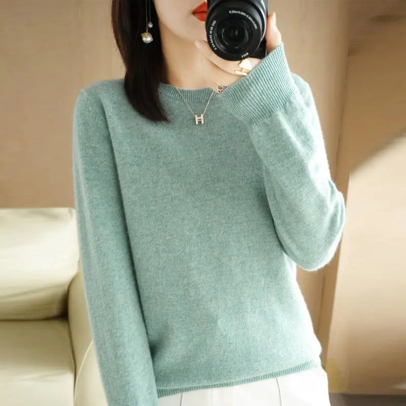 maoxiangshop Women Sweater Spring Autumn Long Sleeve O-neck Pullovers Warm Bottoming Shirts Korean Fashion Sweater Knitwear Soft Jumpers