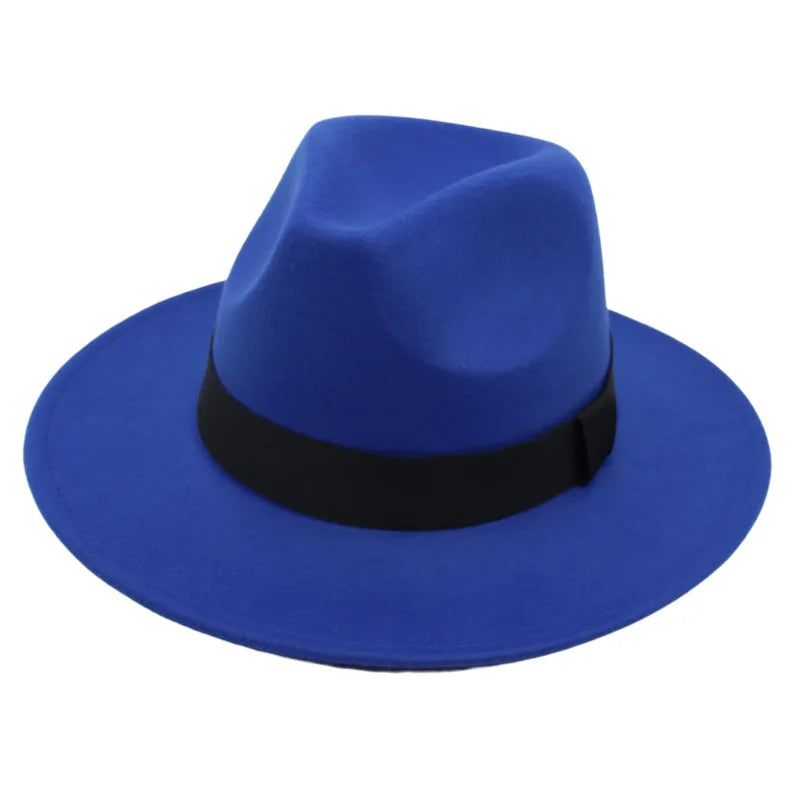 maoxiangshop Autumn and winter men and women's new large brimmed hats, fashionable woolen jazz hats, English style top hats