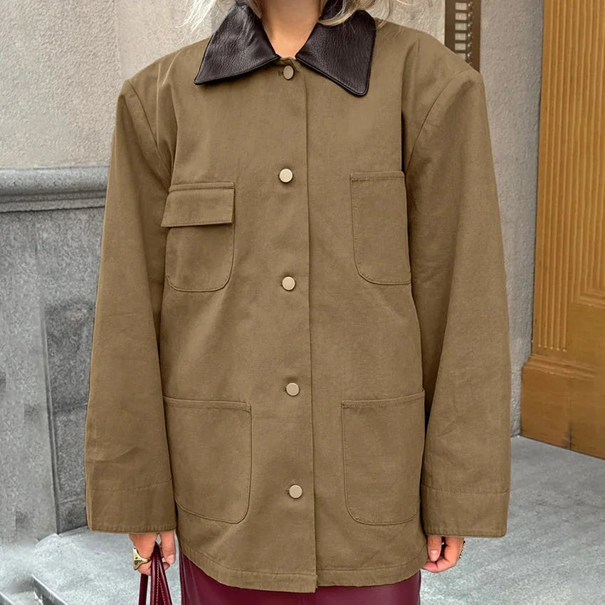 maoxiangshop - 2024 Women Autumn Winter Cotton Short Trench Jacket And Coat Casual Outerwear Splicing Collar Jacket Casual Jacket