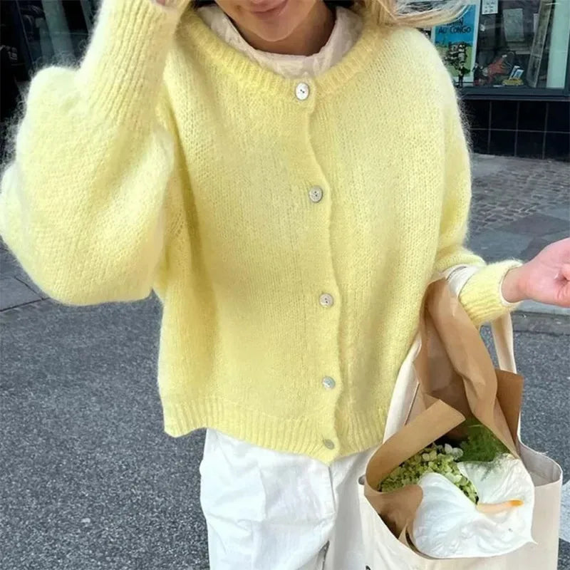 maoxiangshop - Casual Knitted Cardigan Women's Loose Versatile Solid Button Knitted Long Sleeve Sweater Autumn Office Warm Jacket Top