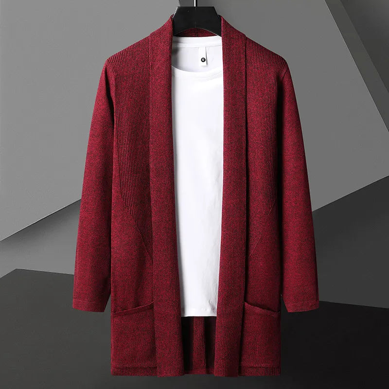 maoxiangshop Autumn Korean style fashion Men's Sweater Thicken and Velvet Men Cardigan Knitted Sweater Coat Stripe Jacket Male S-5XL