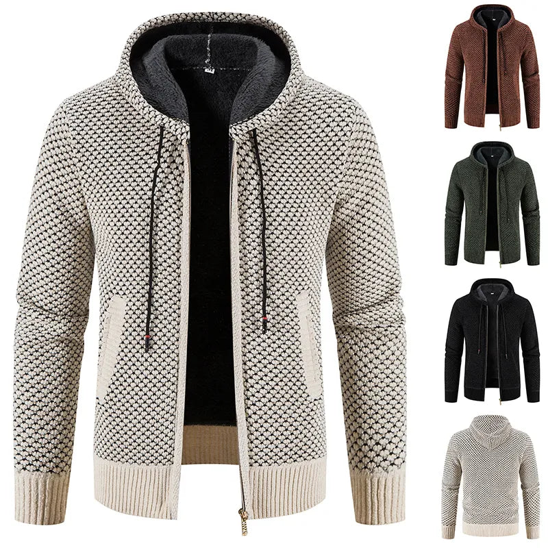 maoxiangshop Cardigan Men's Sweater Jacket Male Cold Blouse Autumn Winter New Korean Casual Slim Hooded Windbreaker Warm Y2K Chenille Coat