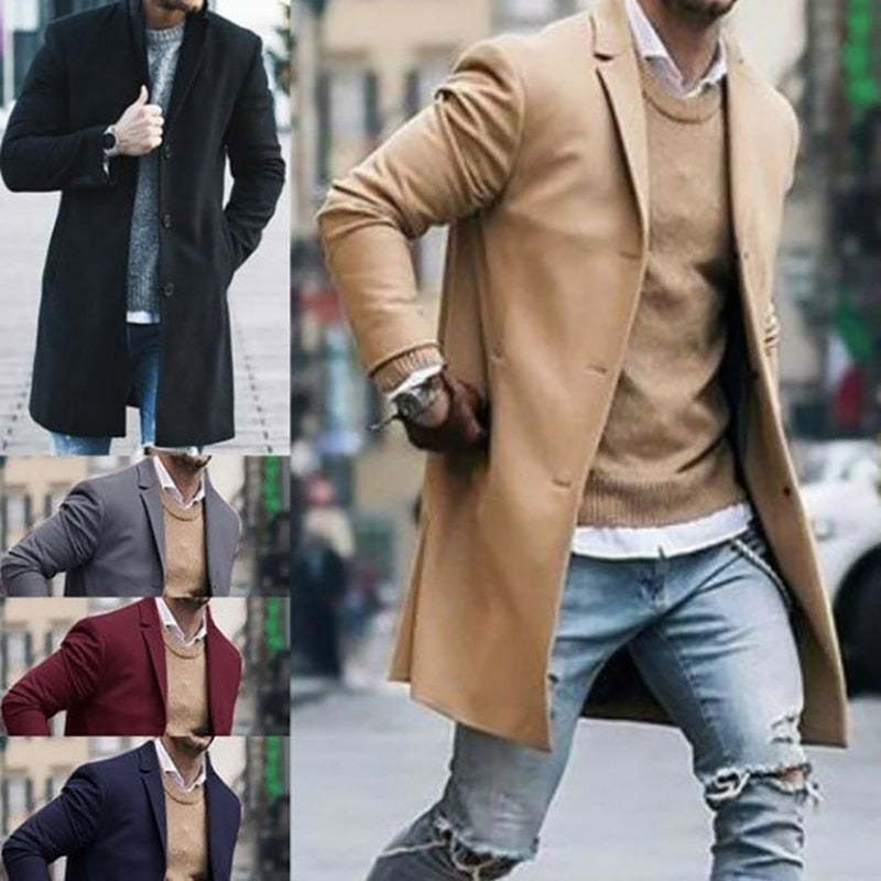 maoxiangshop Autumn Winter Mens Jacket Male Overcoat Casual Solid Slim Coats Long Cotton Coat Streetwear