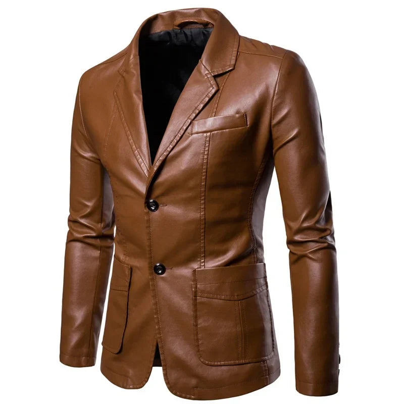 maoxiangshop 2024 Men Slim Autumn New Causal Vintage Leather Jacket Coat Men Design Motorcycle Biker Zipper Pocket PU Leather Jacket Coat