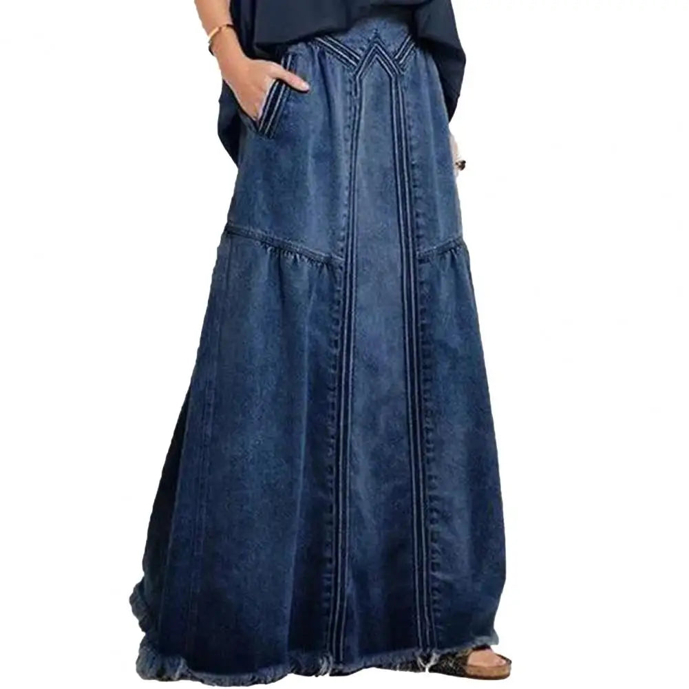 maoxiangshop Oversize Fashion Street Skirt Summer A Line Denim Skirt Women Autumn Sun Skirt Casual Solid High Waist Women's Long Skirt