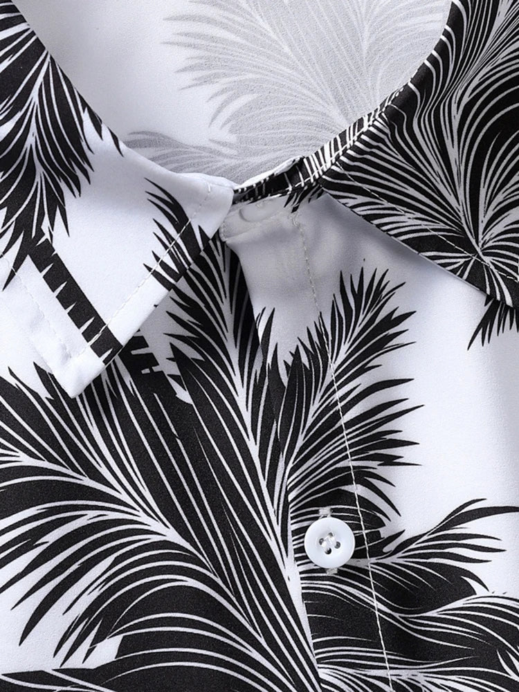 maoxiangshop Hawaiian Shirts for Men Tropical Coconut Tree Print Short Sleeve Shirt Summer Beach Casual Button Vacation Tops