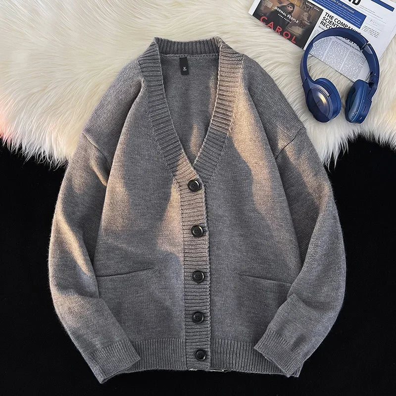 maoxiangshop Autumn Winter New Korean Fashion Trend Versatile Casual Cardigan V-neck Sweater Men's Jacquard Comfortable Breathable Jacket