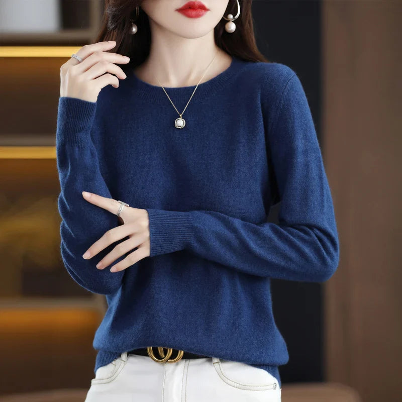 maoxiangshop Cashmere Sweater Women's Knitting Sweater 100% Pure Merino Wool Winter Fashion Basic V-neck Chic Top Autumn Warm Pullover