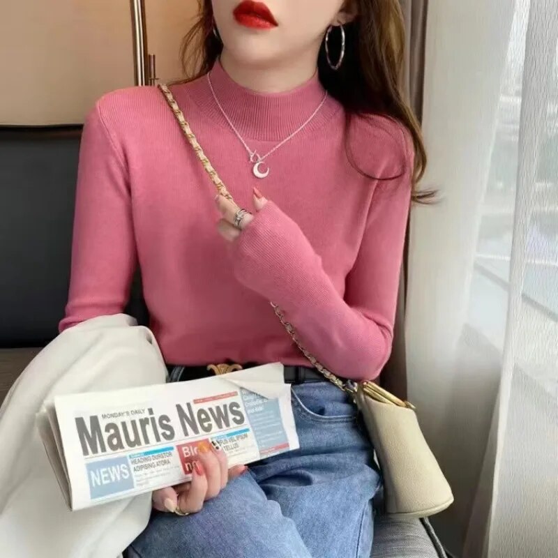 maoxiangshop Fashion Solid Color Turtleneck Women Autumn Winter Knitted Sweaters Basic Primer Pullovers Korean Sweater Slim-fit Pullover