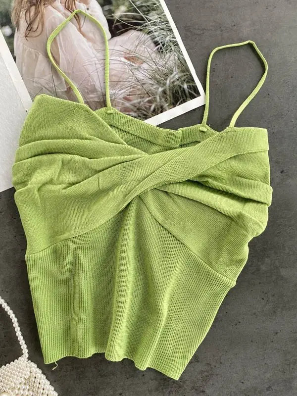 maoxiangshop-Heliar Women Pleated Strapy Camisoles Female Slim Crop Tops Knitted Sexy Tops For Women Cloth 2022 Summer