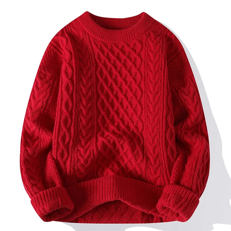 maoxiangshop Autumn Winter Men Sweater Vintage O Neck Solid Color Mens Knitted Pullovers Loose Harajuku Mens Retro Knitting Pullover Sweaters