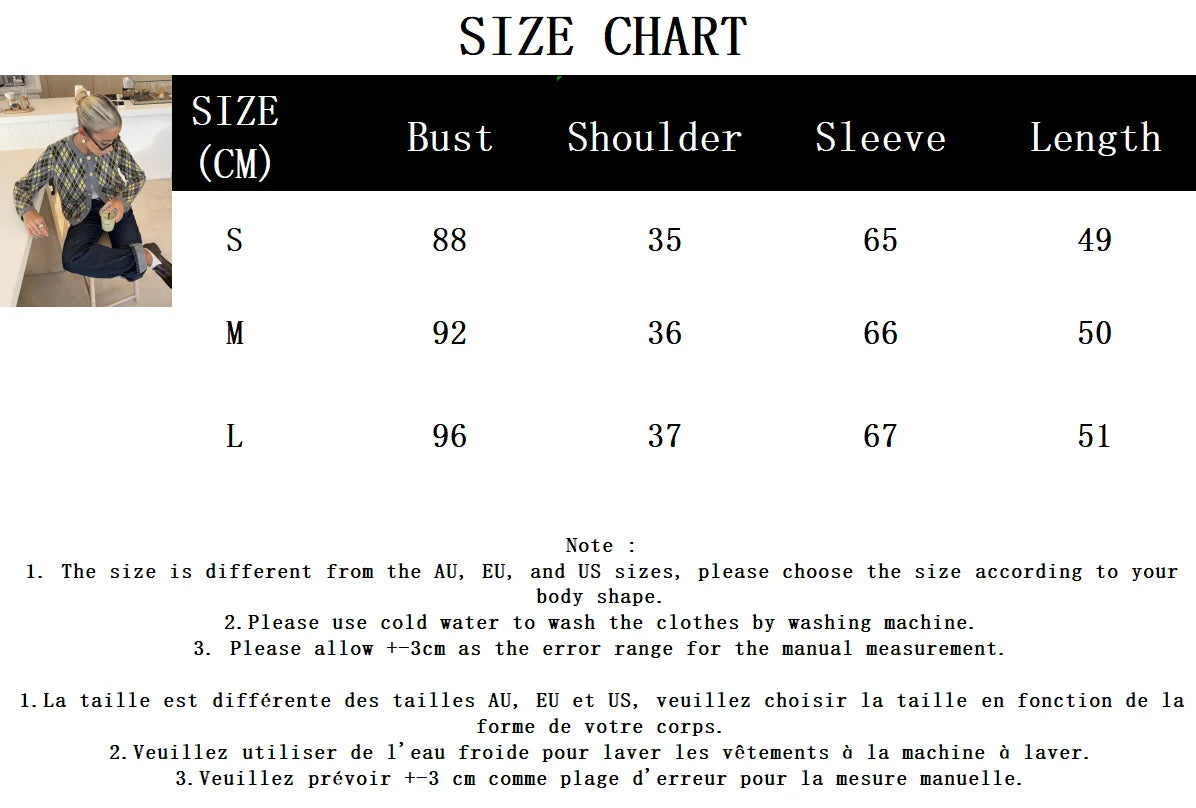 maoxiangshop - Irregular Plaid Knitted Cardigan Women Round Neck Single Breasted Long Sleeve Sweater Vintage Casual Jumper Outerwear Autumn New